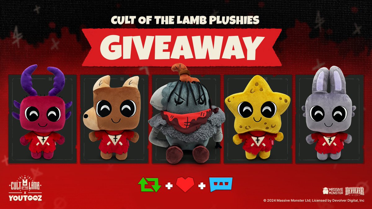 now is your chance to win the new @cultofthelamb plushie collection 🐏 winners get all 5 plushies! to enter 👉 retweet & like this post then comment LAMBTOOZ 👑 3 winners announced tuesday goodluck 🫡