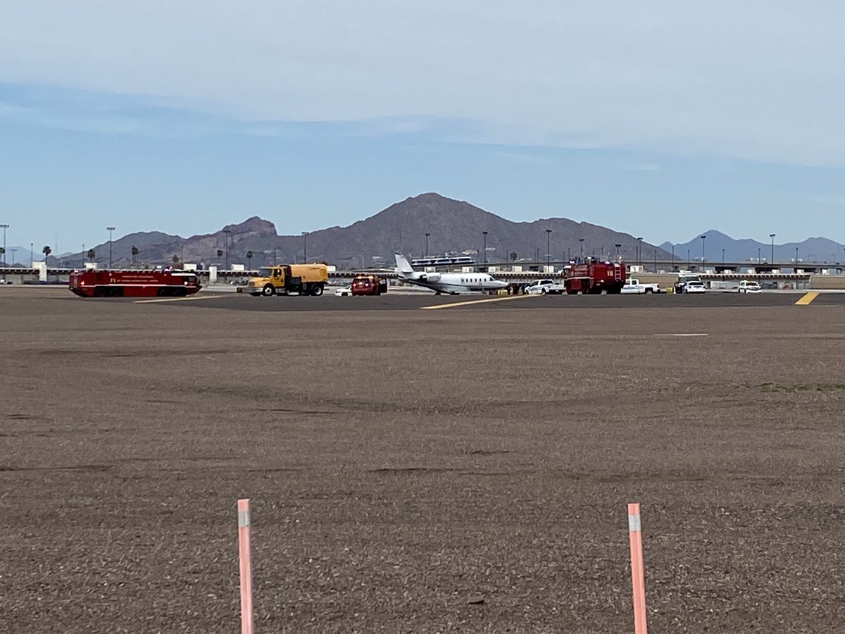 #BREAKING @PHXFire on scene at @PHXSkyHarbor after a private plane goes off runway. Airport officials say no injuries reported. @NTSB info shows plane registered to company in Dallas. Updates at @12News