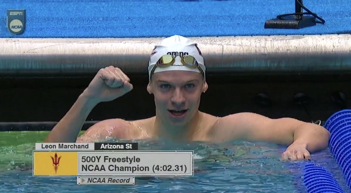 ARE YOU F***ING KIDDING ME??!?!?! 

Leon Marchand SMACKS his own NCAA record en route to win the National Title in the 500y Freestyle in a time of 4:02.31 🤯🤯🤯🤯🤯🤯🤯

⚡️ GOD MODE ACTIVATED ⚡️

#ForkEm | #NCAASwimDive