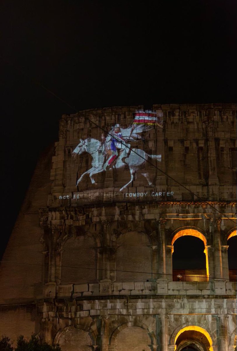 PopCrave's tweet photo. Beyoncé projected on the colosseum in Rome ahead of ‘Cowboy Carter’ release. https://t.co/sSvbezrJQs