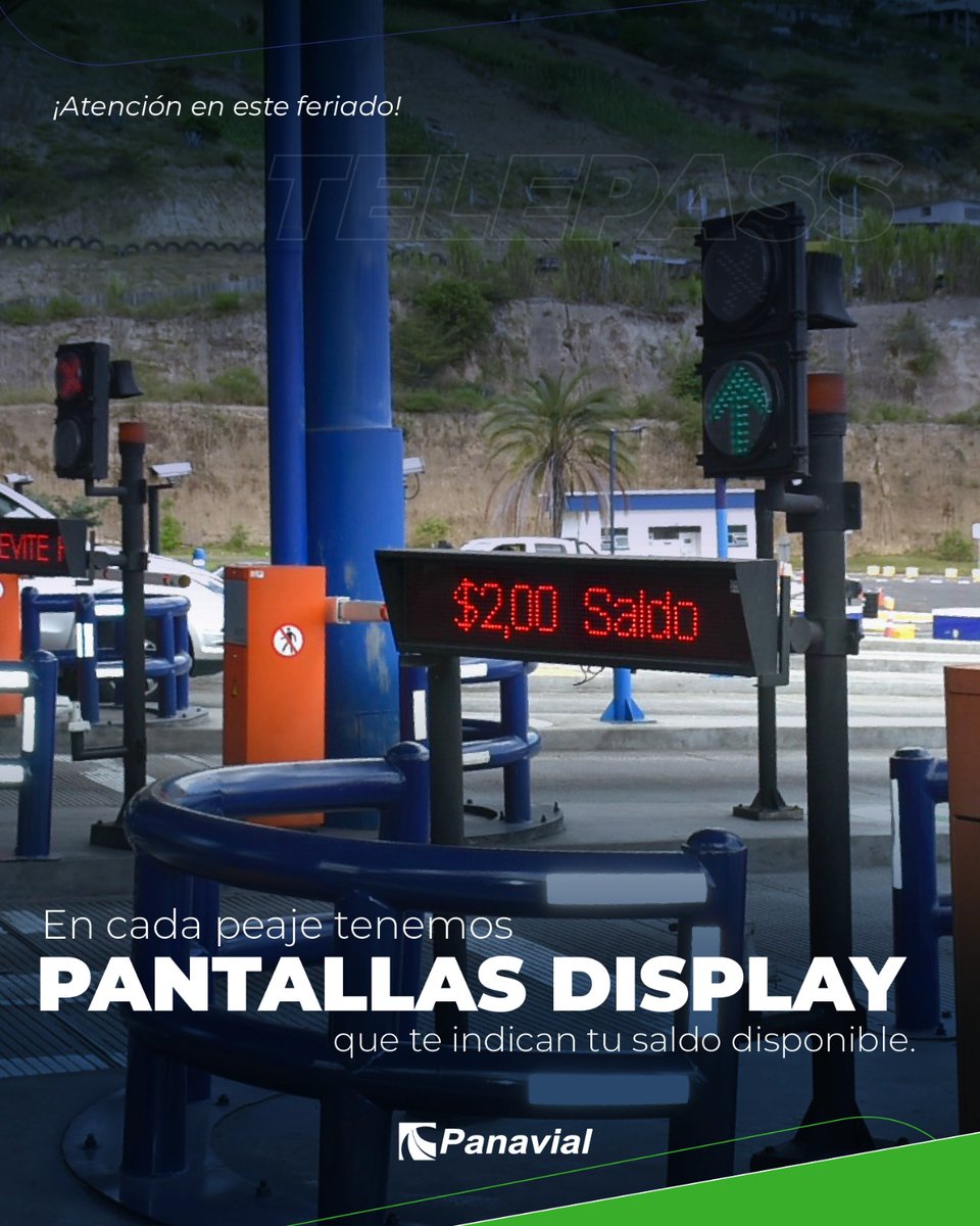 Panavial_ec's tweet image. ¡Atención en este feriado! Verifica el saldo de tu TAG  Telepass para un viaje sin preocupaciones. Puedes hacerlo en nuestros peajes con pantallas display o en panavial.com. ¡Viaja tranquilo con tu TAG Telepass! 🛣️💳 #Telepass #ViajeSeguro