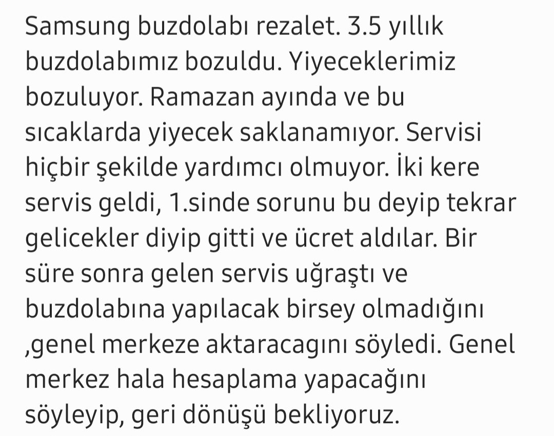 iremarslan3232's tweet photo. Samsung buzdolabı tercih etmeyin. Pişman olursunuz. #samsungturkiye #samsungmağdurediyor https://t.co/F4OvhCTSiq