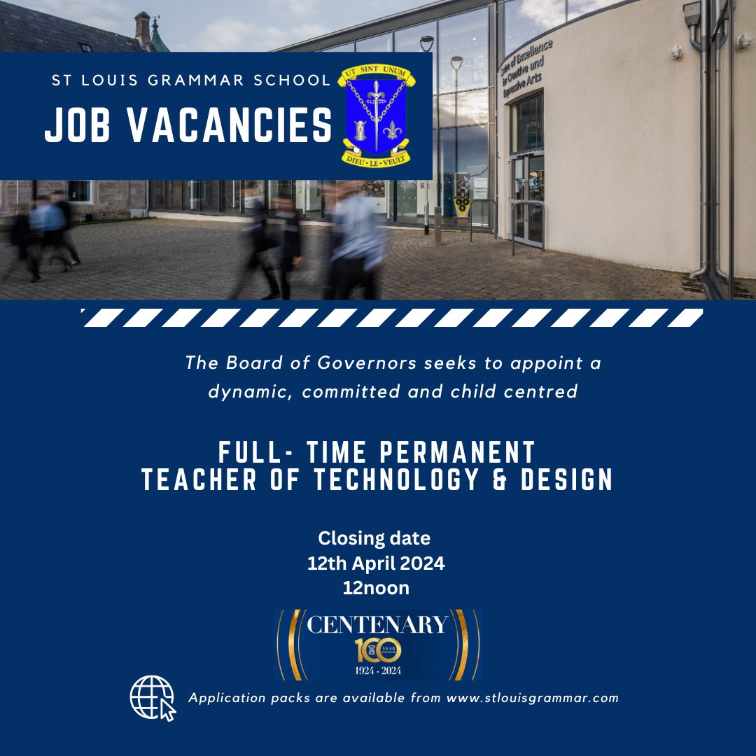 📢 Job Opportunity: Full-time Permanent Teacher of Technology & Design 📚 🔵Ability to teach Construction to GCSE/GCE Level / Engineering to GCE Level 🟡 Ability to teach KS3 Science desirable For more information, please see ⬇️ stlouisgrammar.com/jobs #JobOpportunity