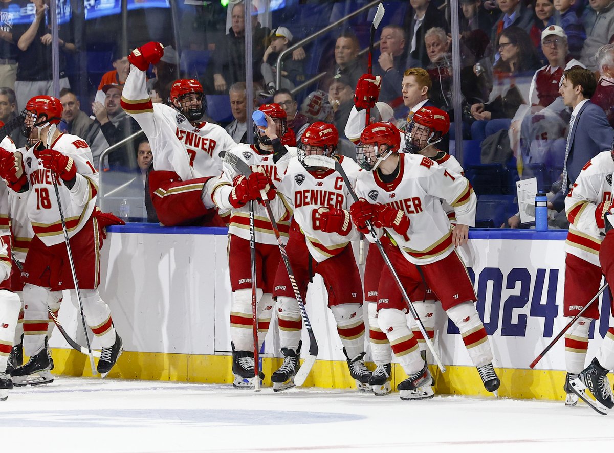 It's the Denver Pioneers with the double overtime win over UMass in the NCAA Regional Semifinal in Springfield, Massachusetts. 
.
.
.
.
@du_hockey @denverpioneers @collegehockeyinc @chnews @thenchc #hockey #collegehockey #ncaahockey #denverhockey