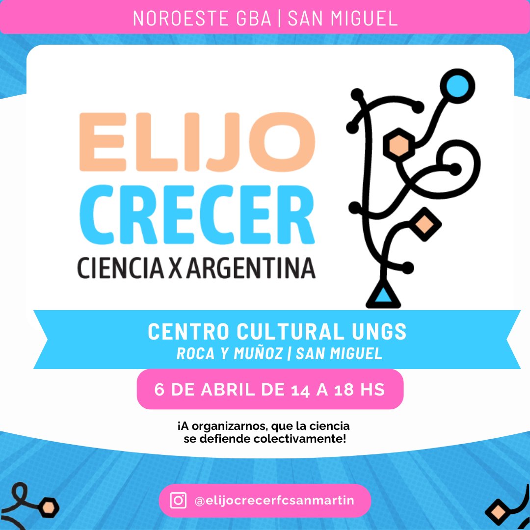 Cin_ok's tweet photo. Se viene el @ElijoCrecer un festival federal en defensa de la ciencia argentina donde vamos a compartir lo que hacemos desde las Universidades Nacionales, instituciones educativas y organizaciones que hacen y apoyan el desarrollo de nuestro país! https://t.co/DP7GEJaPHv