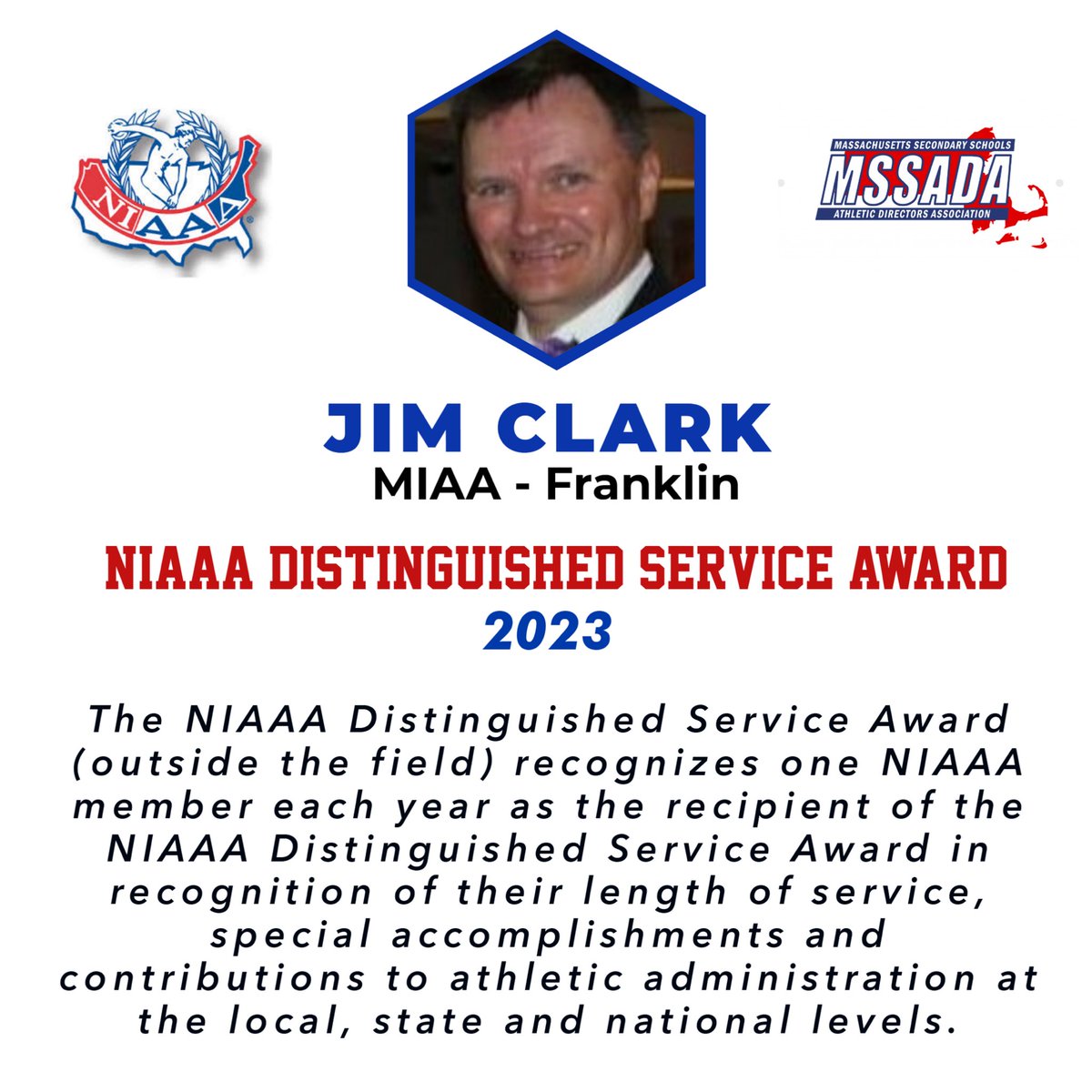 Congrats to Jim Clark on being the recipient of the NIAAA Distinguished Service Award - Outside the Field of Athletic Administration! @MIAA033