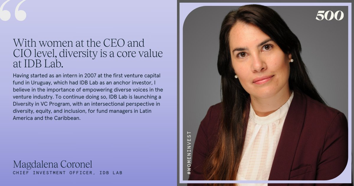With the launch of @IDB_Lab's Diversity in VC Program, Magdalena Coronel, CIO, is dedicated to empowering diverse voices in the industry. This initiative underscores her commitment to fostering inclusion and equity in venture capital across Latin America and the Caribbean.