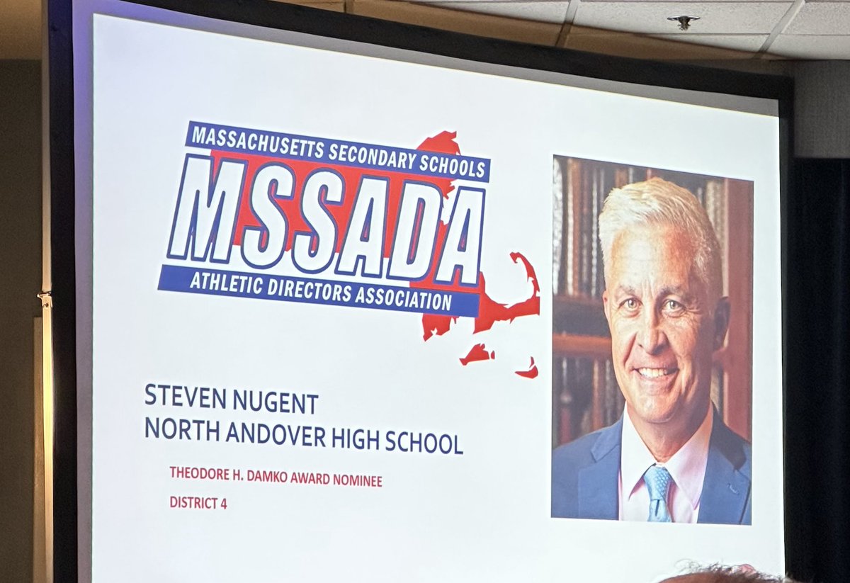 Congrats to North Andover HS AD Steve Nugent on winning the Ted Damko Award at the MASSADA Conference ⁦@NA_Athletics⁩ ⁦@chetjackson22