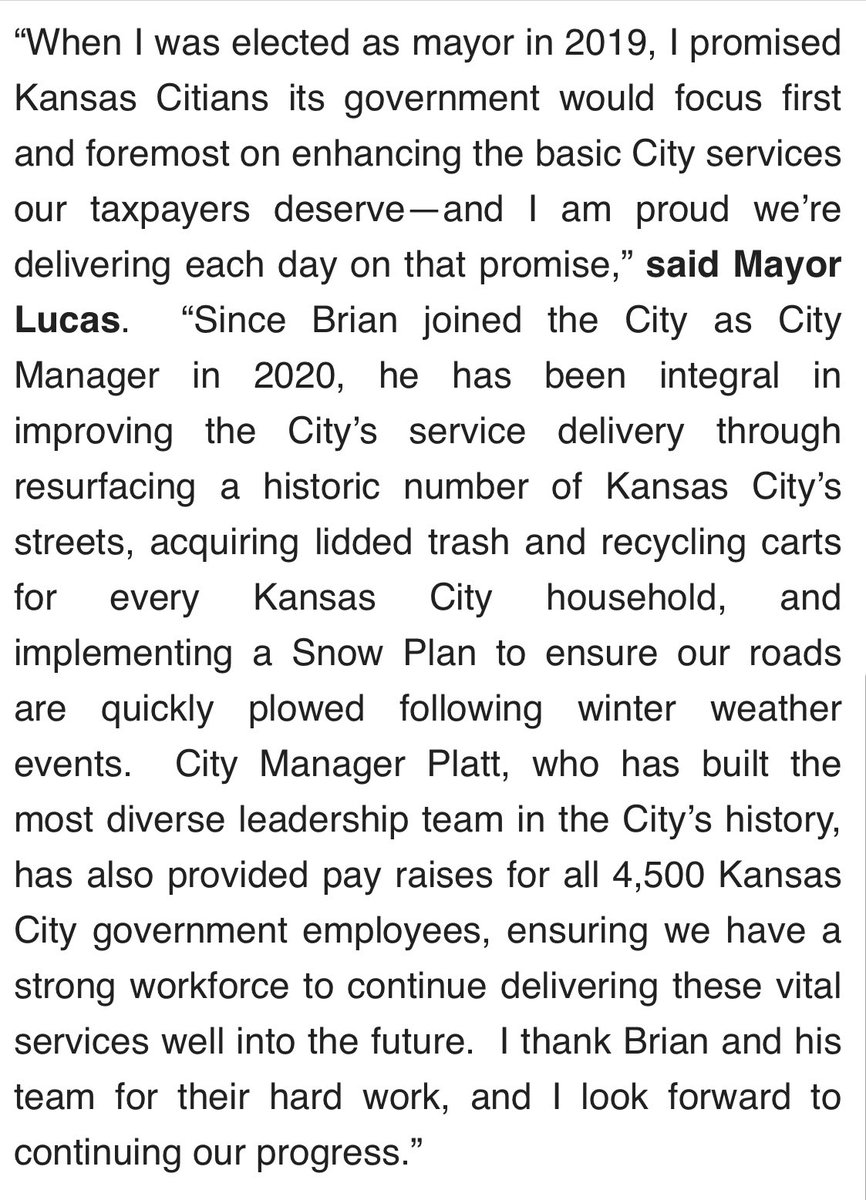 Mayor Lucas today announced that the City Council approved a contract extension for City Manager Brian Platt through August 1, 2027 on an 11-1 vote: