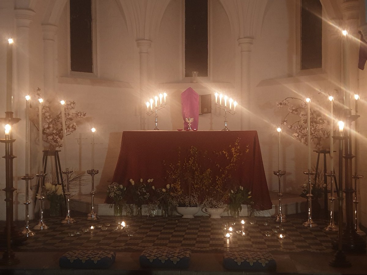 Maundy Thursday 2024. I'll remember singing, 'Sweet Sacrament divine - ark from the ocean's roar' as a storm roared outside, & rattled the doors. I'm sure there's a sermon in there. Here at the altar of repose is the calm in the storm & the calm before the storm of Good Friday.