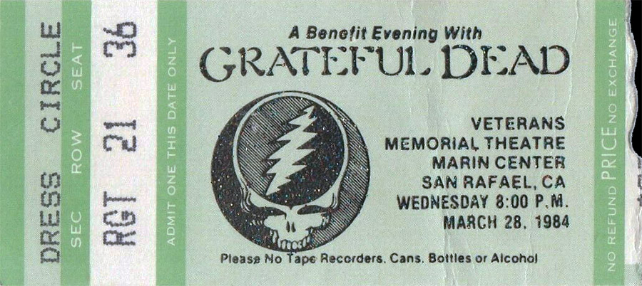 40 years ago today, the grateful dead begin their 1984, opening 4 nights of @RexFoundation benefits at home in marin, “fresh” from their scrapped sessions at fantasy records. audience tape, photos, my notes, etc.: heads.social/@bourgwick/112… #deadfreaksunite [3/28/84]