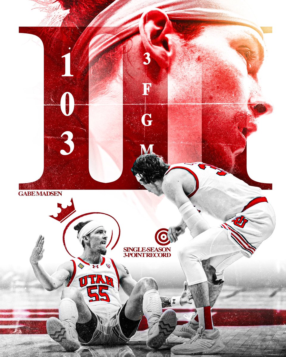 1️⃣0️⃣3️⃣ and counting for @GabeMadsen53 after breaking the single-season 3FGM record last night! #GoUtes