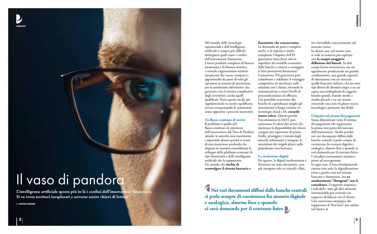 Su Private, la #rivista #top del #privatebanking, le mie #riflessioni sugli #impatti di #IA e #Fintech sul #mondo delle #banche e della #finanza. Che #altro #dire: tutto gira #intorno ai #dati... #staytuned

#Confassociazioni #laretedellereti #ANCP #anpib #auxiliafinance