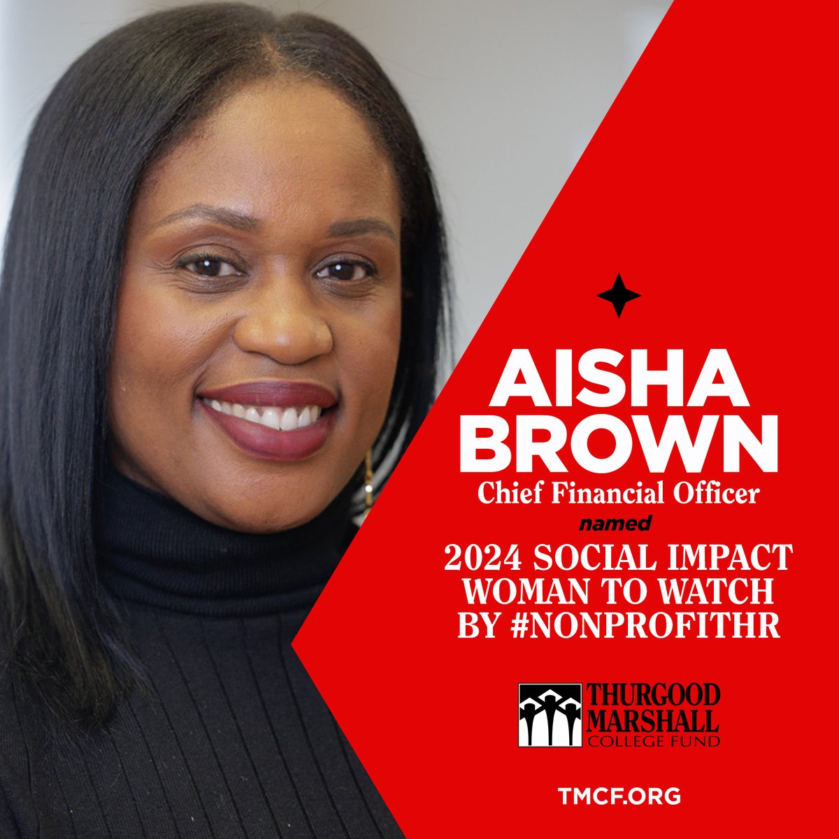 Congratulations to @tmcf_hbcu Chief Financial Officer Aisha Brown on being named a 2024 Social Impact Woman to Watch by @nonprofit_hr! tmcf.org/events-media/t… #2024W2W