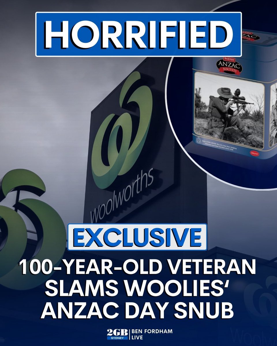 *** EXCLUSIVE *** Woolworths isn’t giving us a straight answer. They’ve axed the iconic Anzac Day biscuit tin. But they’re refusing to say why. Listen to 100 year old Veteran, Jack Bartlett’s thoughts HERE. 🎧omny.fm/shows/ben-ford…🎧