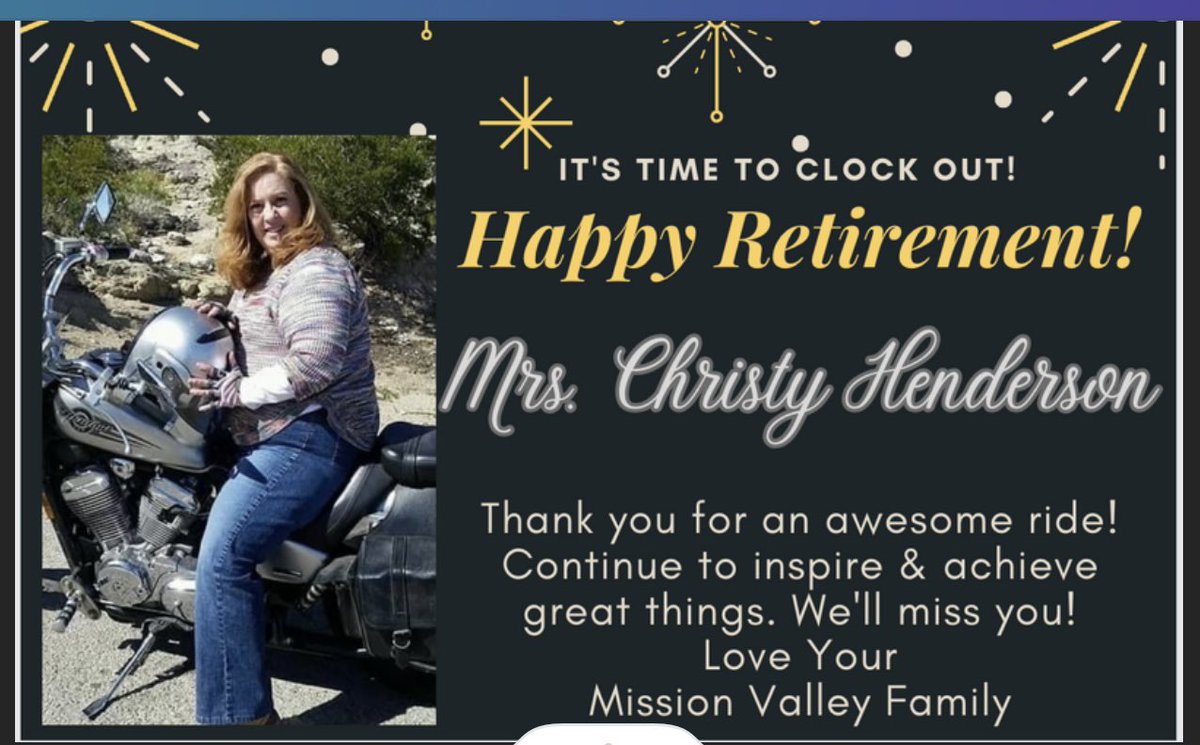 Thank you everyone!   Riding out!#missionvalleyelementary #ofod #teacherretirement #TheDistrict