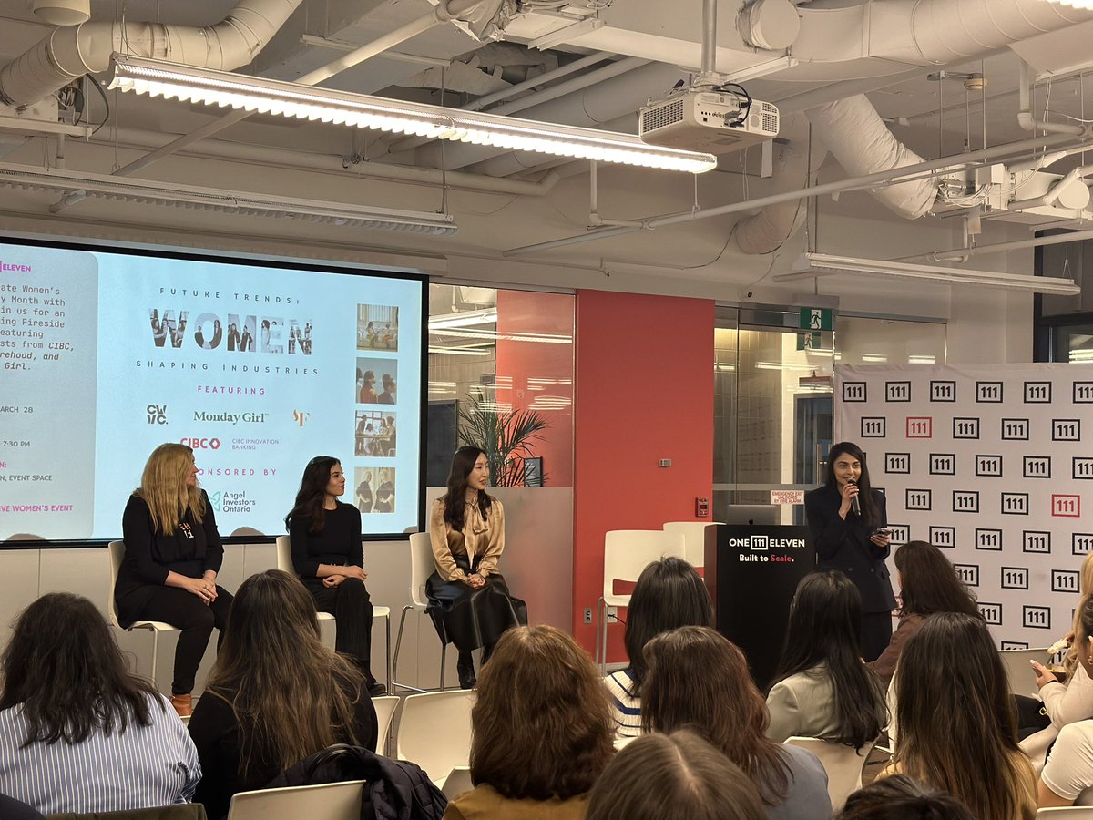 Spending the evening at @oneeleven_111 this evening supporting one last #IWD event for March! Great panel about “Future Trends: Women Shaping Industry” @oneeleven_111 @thefirehood @mondaygirlca @CIBCInnovation