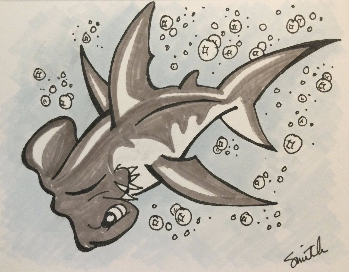 A Hammerhead Shark cartoon for a Birthday card.