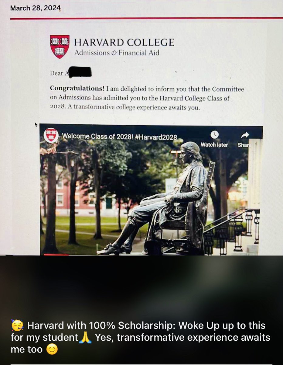 himanshudev's tweet photo. 🥳 Woke Up2THIS: Harvard University &amp; More wid 💯% Scholarships 🙏 Thank God 4 making me a medium. 17 Marches ago, I got my 100% &amp; evry yr since 🙇💯💰 #Harvard #IvyLeague #scholarships #FullScholarship #careercounselling #collegecounselor #collegecounseling #StudyAbroad https://t.co/U5rT2mokek