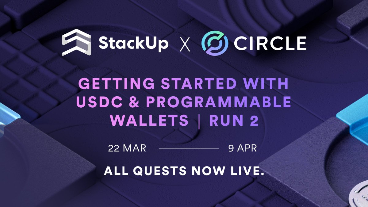 🔥 The final quest for our @BuildOnCircle #ProgrammableWallets is now live! Time for our exciting grand finale as you learn to build a custom wallet integration for an Android or iOS device using the Programmable Wallets #SDK! Don't miss out ➡️ go.stackup.dev/circlepw2-sutw