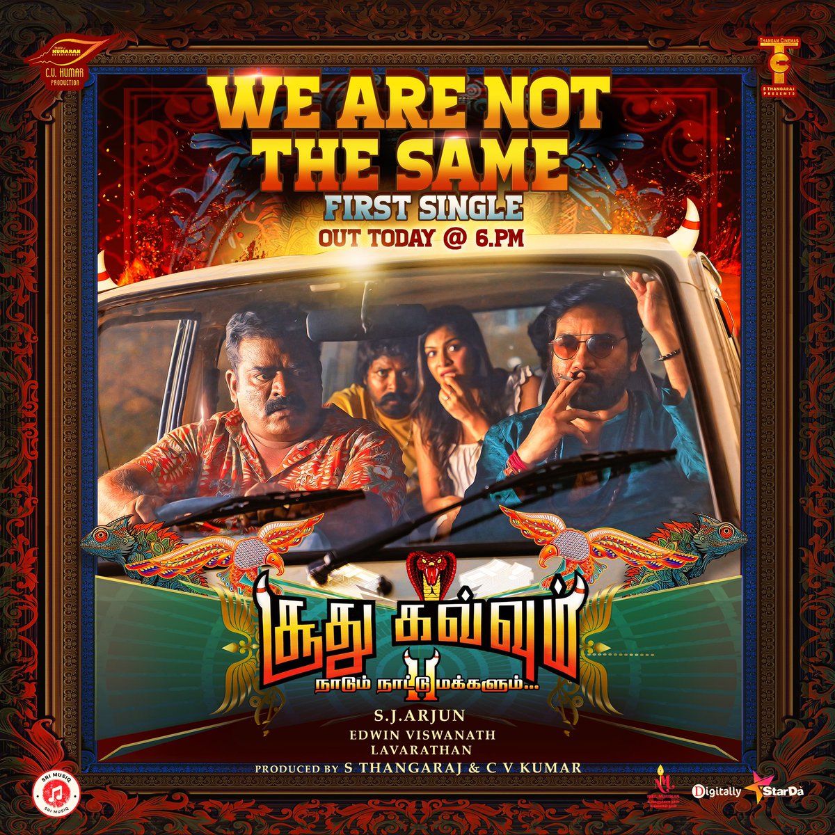 Get ready to vibe with the extra-ordinary #WeAreNotTheSame from #SoodhuKavvum2 நாடும் நாட்டு மக்களும் Out Today at 6pm 🔥 🎸 @elvoffl 🎙️ @anthonydaasan 📝 @lavarathan005 @ThirukumaranEnt @icvkumar @thangamcinemas @cinemas56492 @actorshiva @dir_arjun @HarishaJestin