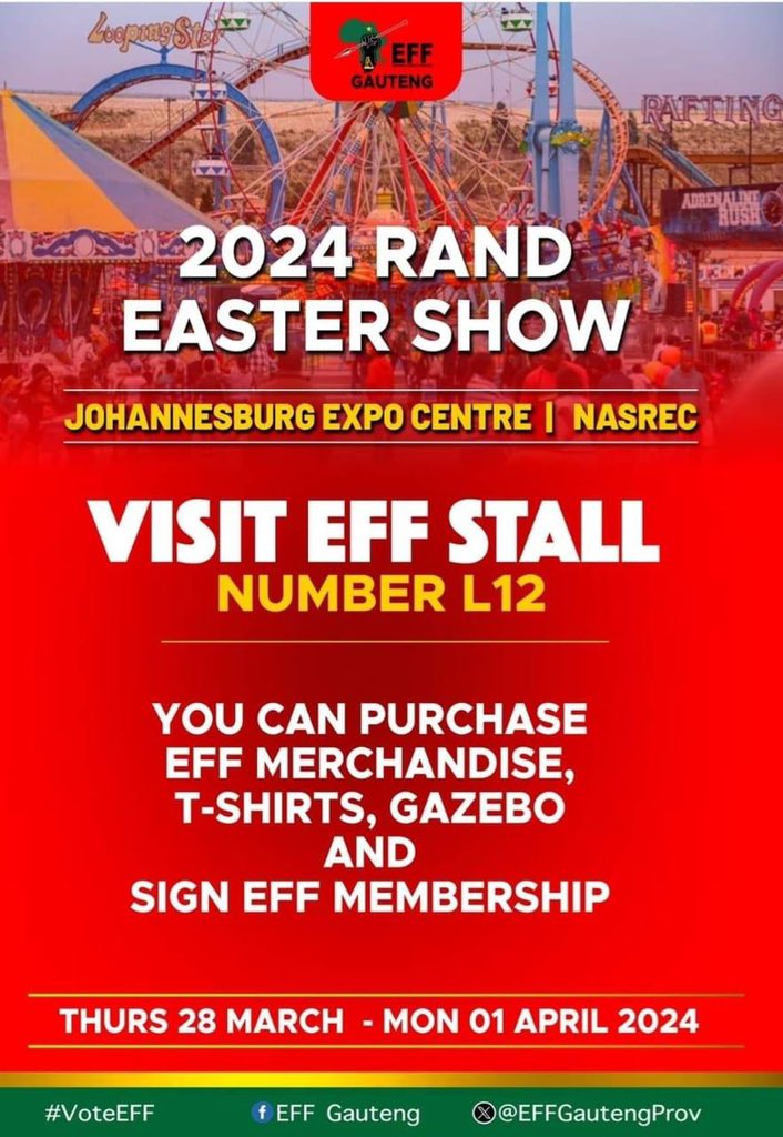 Julius_S_Malema's tweet image. Happy Easter everyone! Looking forward to seeing you at the Easter show. 🙌🏿