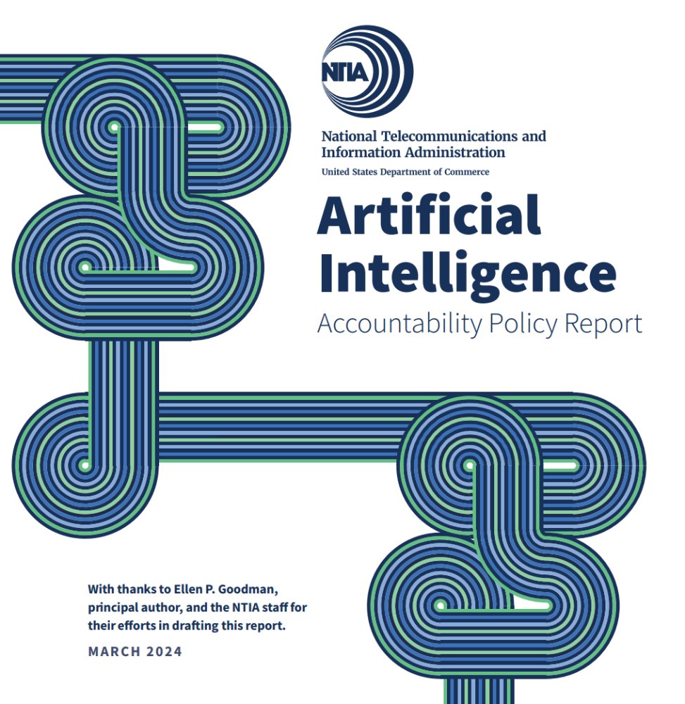 Our NTIA report and recommendations on AI Accountability Policy ntia.gov/issues/artific… synthesizes > 1400 public comments, stakeholder consultations, inter-agency input. Short personal thread on theory of change for creating accountability ecosystem.