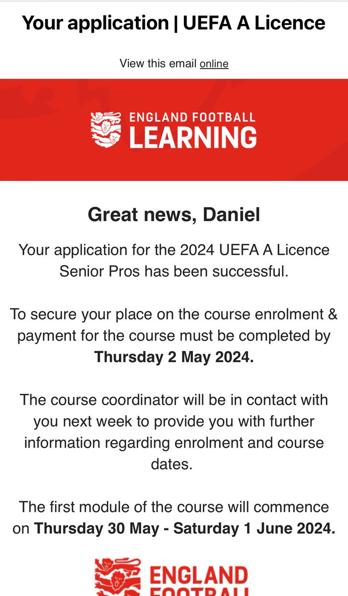 This past 12 months has been a fantastic opportunity to learn whilst working in the Luton town academy FP @academyltfc i’m extremely happy to be accepted on to the next UEFA A License to continue to develop and progress in my coaching journey.