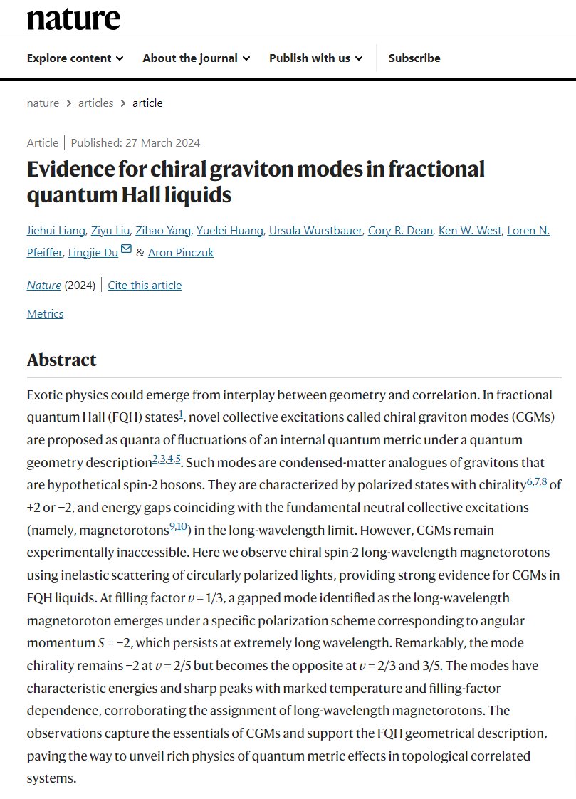 重力を媒介する未発見の粒子「重力子」に似たものが見つかる　Nature誌で論文発表、半導体使った実験で levtech.jp/media/article/… 未発見だが量子力学では重力を伝えるための粒子(重力子)があるはずと仮定している。今回半導体の実験から重力子に特有なスピン2を持つ集団励起モードが発見された。