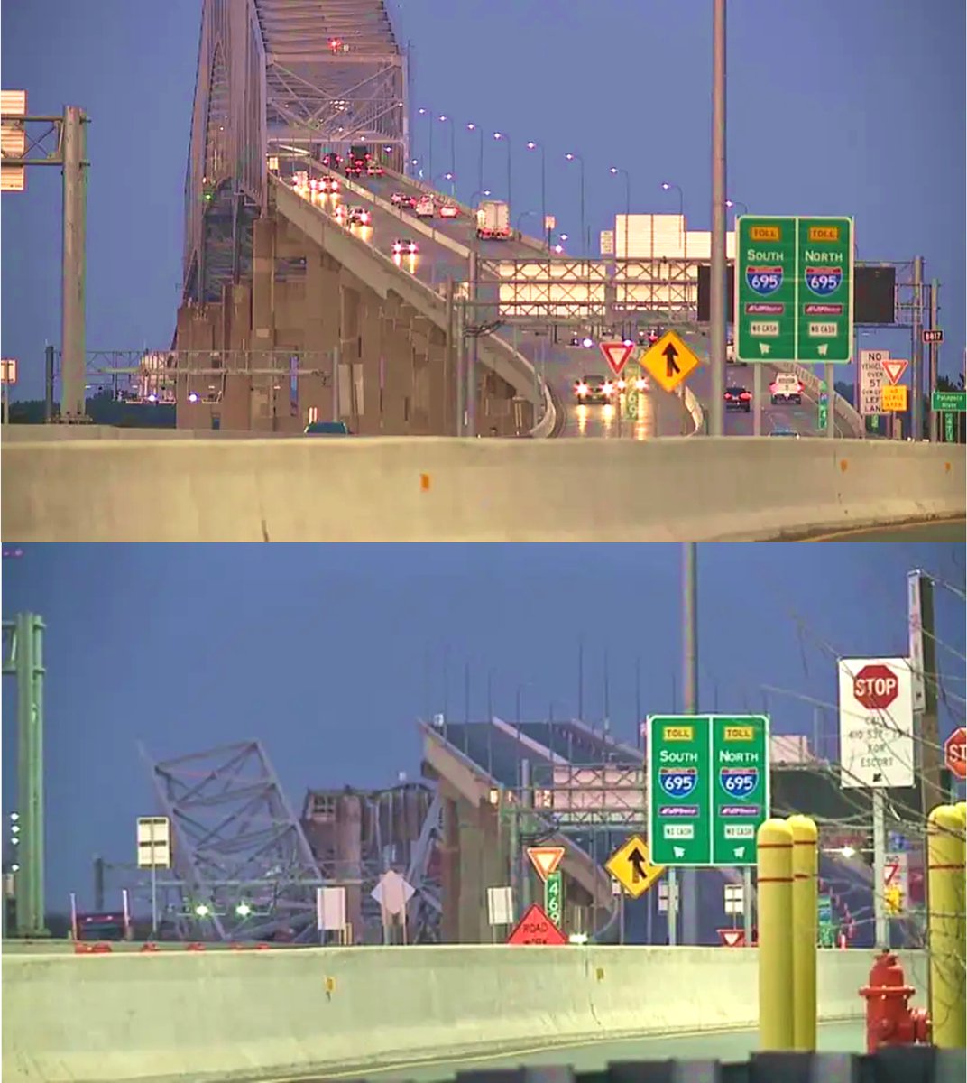 Crazy before & after images of Baltimore's Francis Scott Key Bridge. A bridge I have crossed more than a few times.