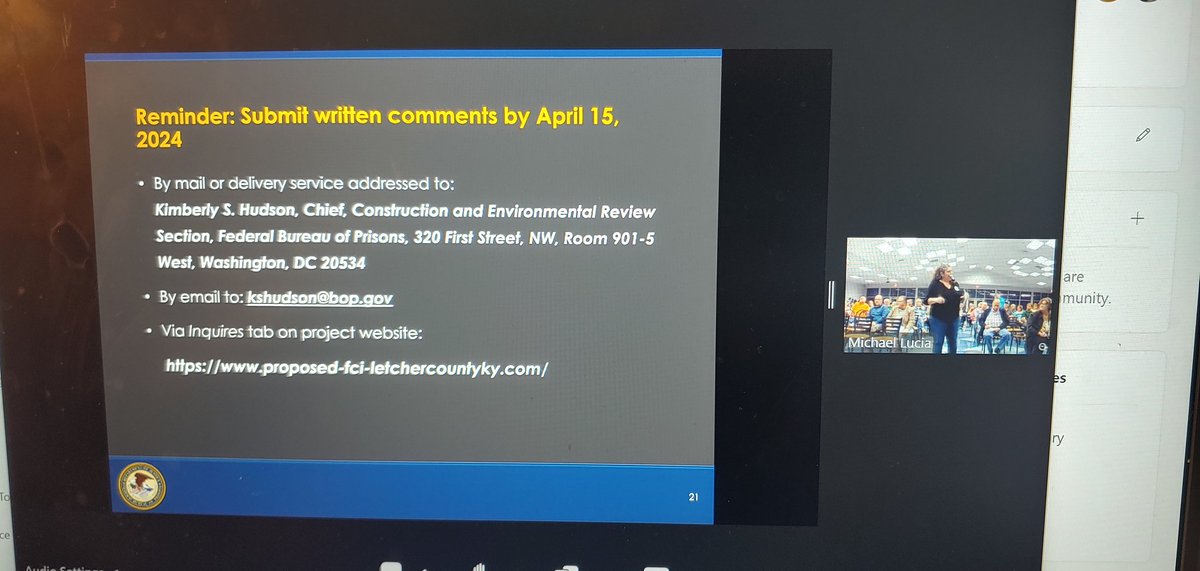 .@NoNewBOPprison coalition members speaking in opposition to plan for new federal prison in Letcher County at public hearing tonight #NoNewLetcherPrison