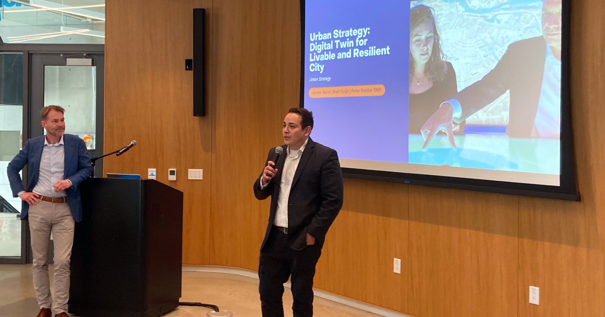SDRegionalEDC's tweet photo. We recently welcomed @TNO_nieuws' CEO Tjark Tjin-A-Tsoi to continue work on a regional digital twin! Together, we joined a demo with the @CityofSanDiego &amp; met with @SANDAG, @SDSU, &amp; @UCSanDiego leaders to explore how the tech can inform land use &amp; infrastructure decisions. https://t.co/9pPwiZStiG