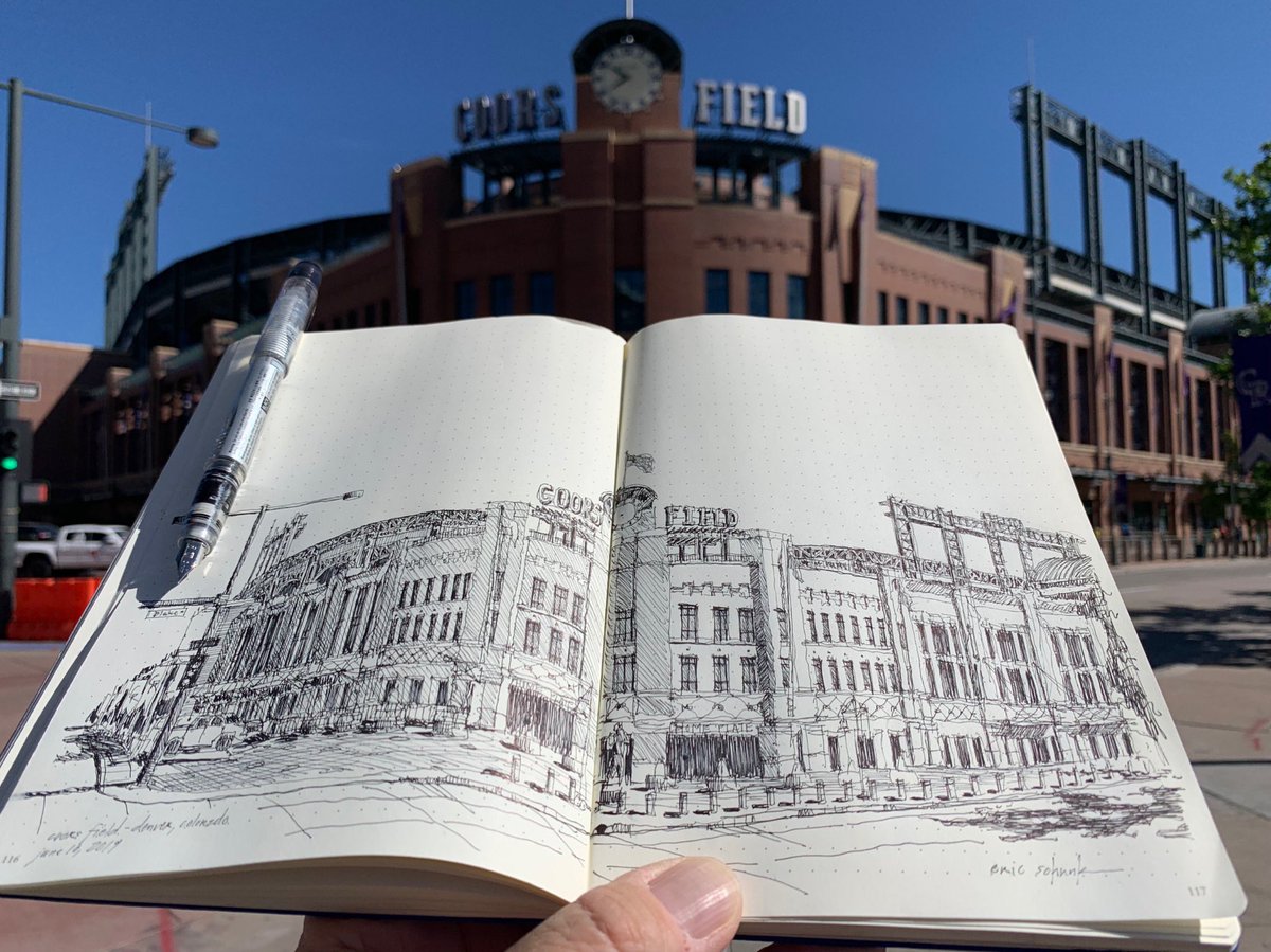 Wishing the @Rockies the best on Opening Day!!  This was drawn when Aaron signed with the team in 2019.  Hope to sketch the stadium from the inside some day. @CoorsField #LetsGoRox