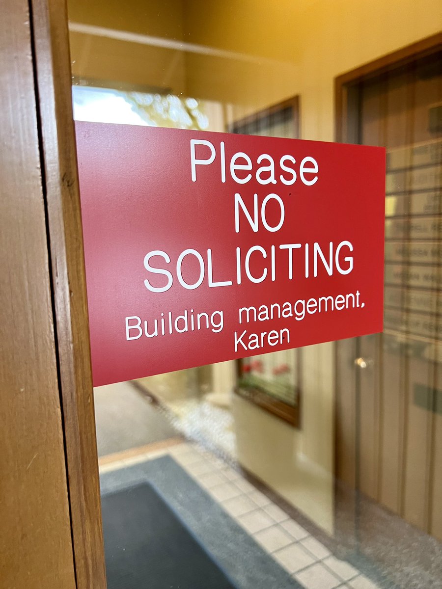 ryenotbread's tweet photo. do we think this means
a) building managers and a specific Karen cannot solicit here
b) Karen is signing off with the classic “building management” line https://t.co/ZXFXDSK2o5