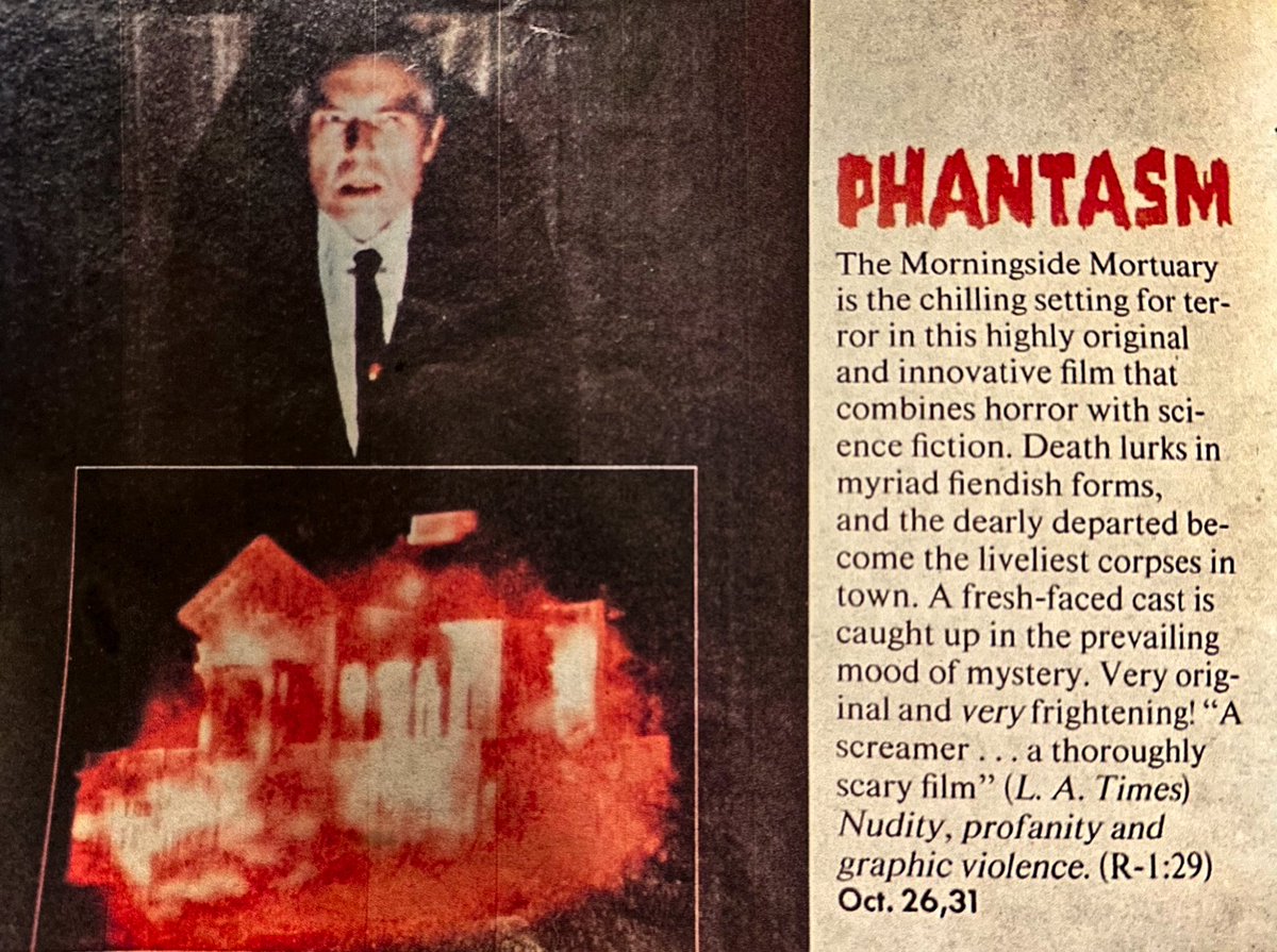 hellbenthorror's tweet image. (1 of 8) It was 45 years ago today, @DonCoscarelli let The Tall Man play! PHANTASM opened on March 28, 1979, and the lives of horror fans everywhere changed.