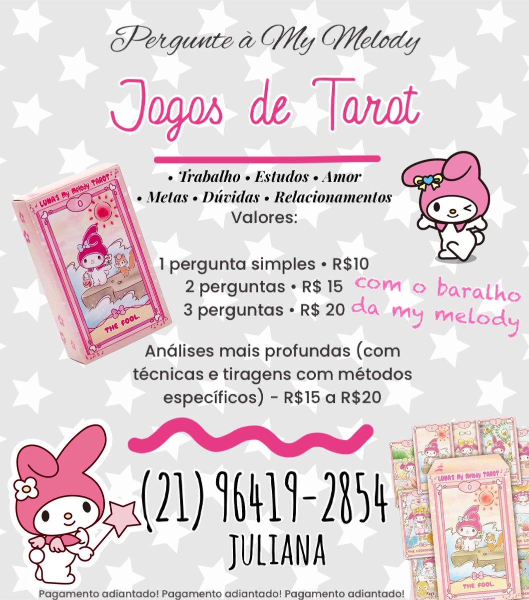 Agenda aberta para o mês de Abril !!!!

#tarot #sanrio #sanriobrasil #preçoacessível #mymelody #hellokittybrasil #astrologia #TarotReading #tarotbrasil