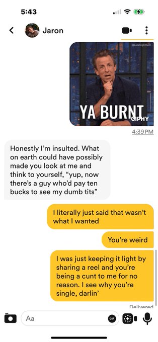 Imagine matching with Dana DeArmond on a dating app and being a toxic little twat for no reason.  RIP