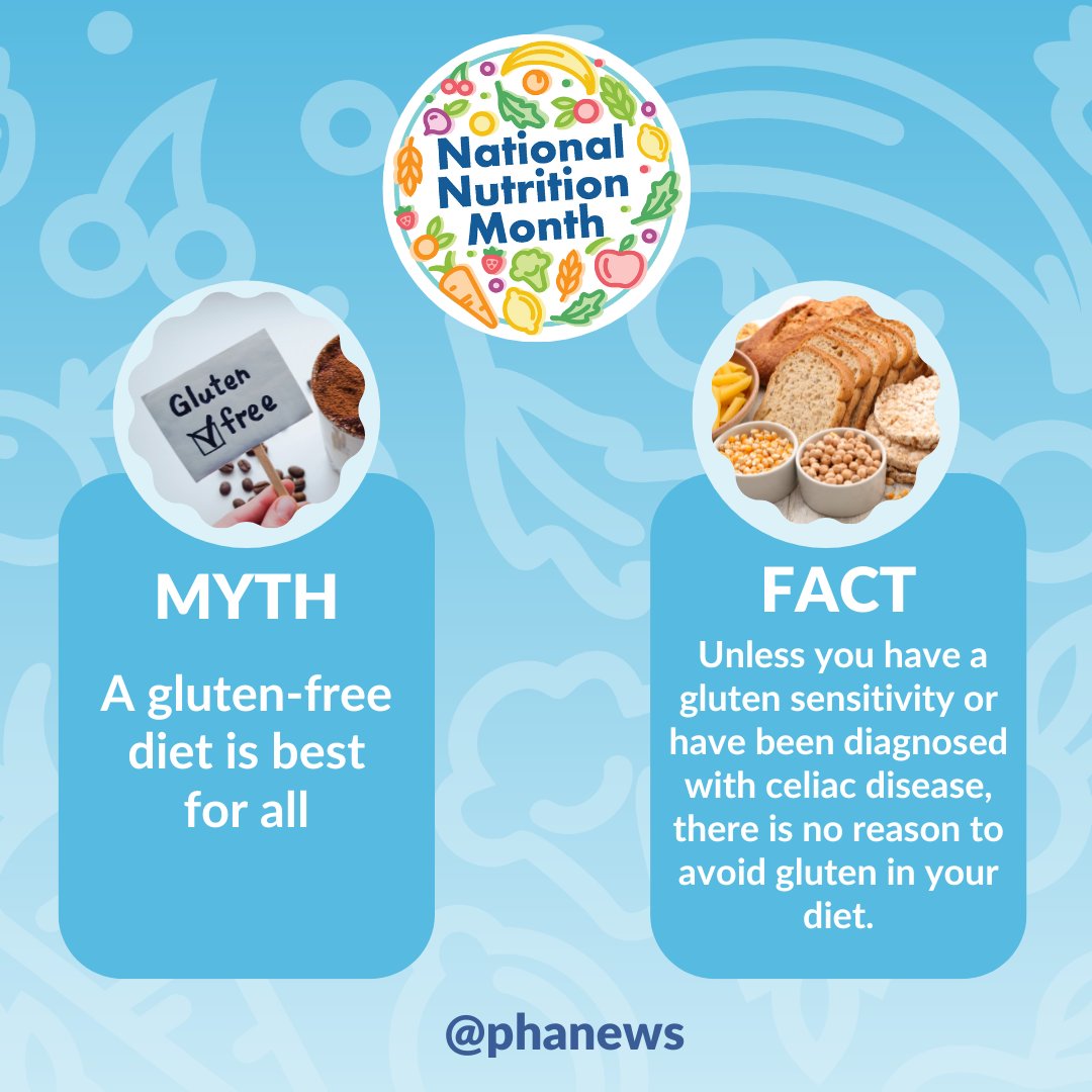 Confused about gluten? Here's the truth: Gluten, the protein in wheat, barley & rye, is okay for most! It's only essential to go gluten-free if you have celiac disease, an autoimmune response. Whole grains with gluten are part of a healthy balanced diet! #NationalNutritionMonth