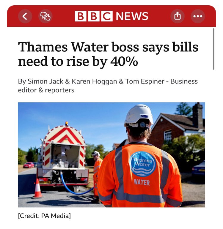 Theres a compelling argument here to nationalise Thames Water. Its main goal is to max profit often at the expense of essential infrastructure & environmental care, exactly what we are seeing now. Ofwat the water sector regulators are about as effective as a chocolate teapot and…