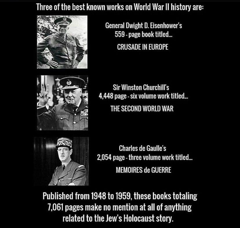 Did these WW2 authors forget to mention the Holocaust of jew’s that was claimed to have occurred during the war, or is the consensus a lie agreed upon?