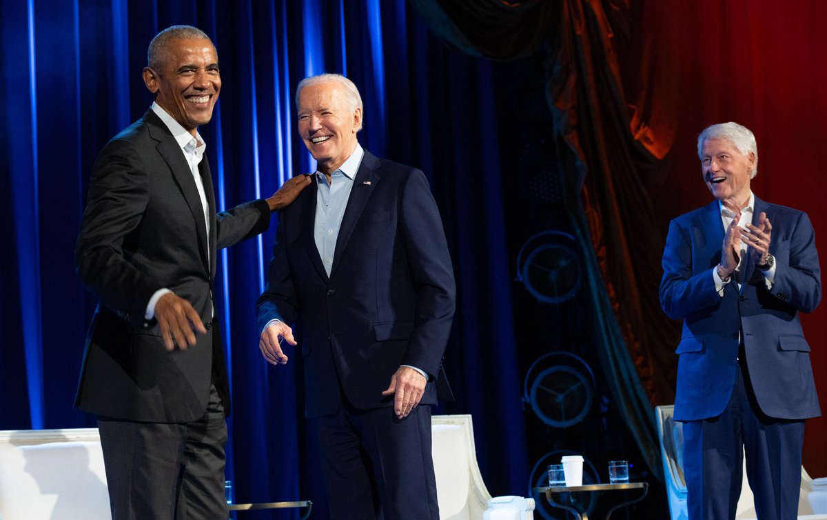 Wow. Here they are. Presidents Joe Biden, Barack Obama, & Bill Clinton all on stage at Radio City Music Hall right now, raising a record-breaking amount of money — instead of having to sell Bibles to pay off money owed & being in court for crimes. Just amazing.