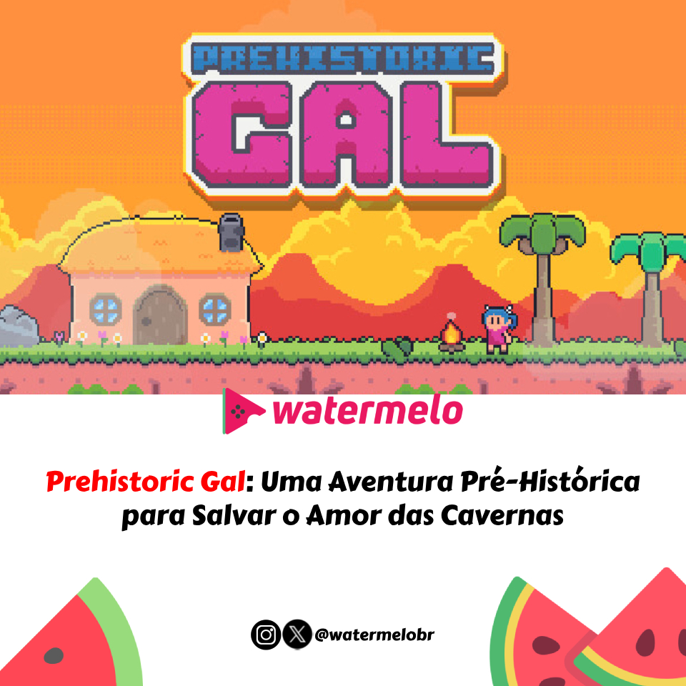 🦖Uma aventura pré-histórica com 'Prehistoric Gal' e salve o amor das cavernas! @byJulianoLima🌿 Veja mais no nosso portal, acessando watermelo.com.br/blog/prehistor… 📸 Reprodução #IndieGame