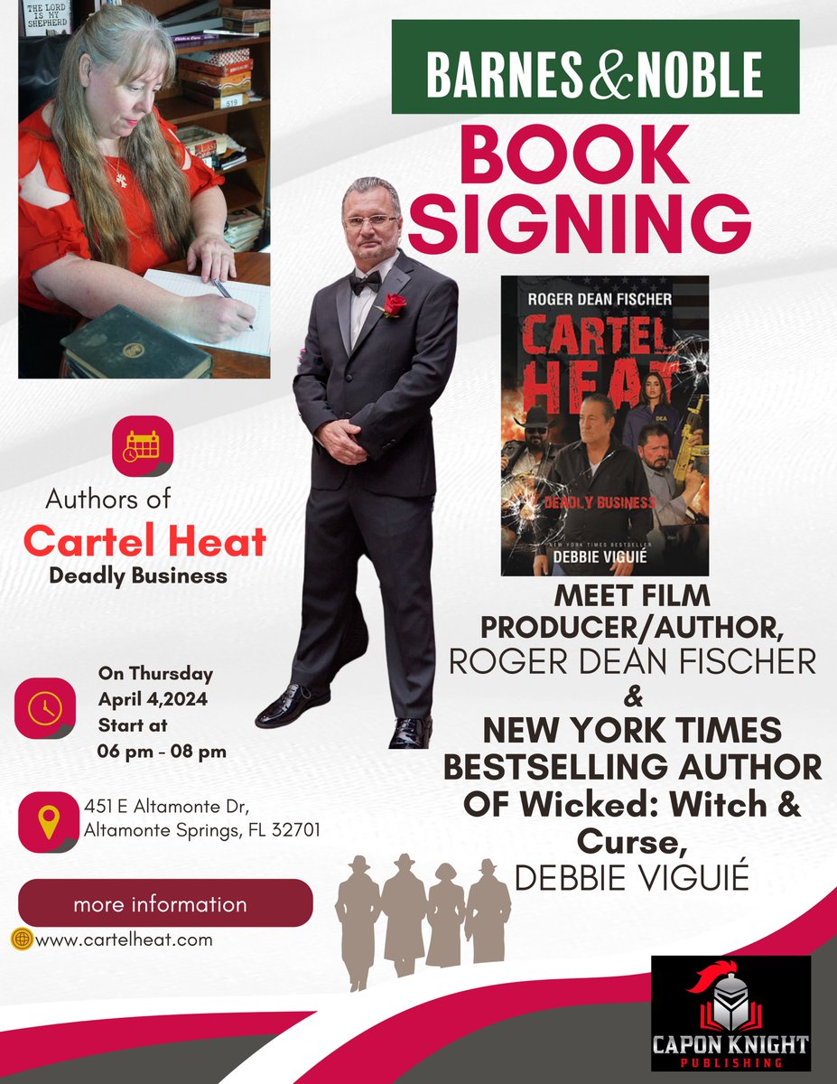 Exciting News! Join us in Altamonte Springs, Florida, on April 4th for a spellbinding book signing event! Meet the dynamic duo behind the thrilling novel "Cartel Heat" - a  fusion of talent from both the literary and cinematic worlds.