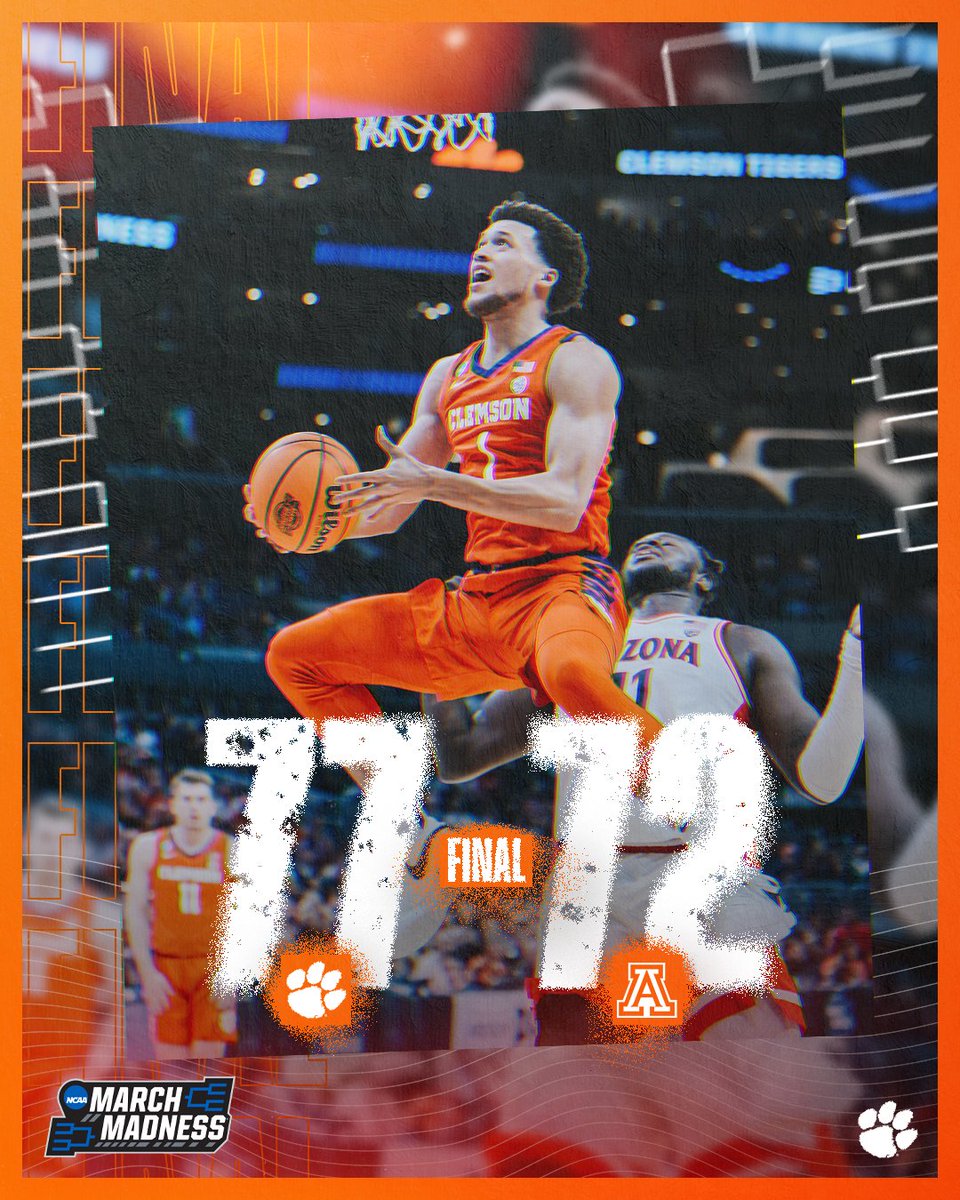 LITTLE OLE CLEMSON MARCHES ON! 🤫👏

Elite 8 bound for the first time since 1980 🐾