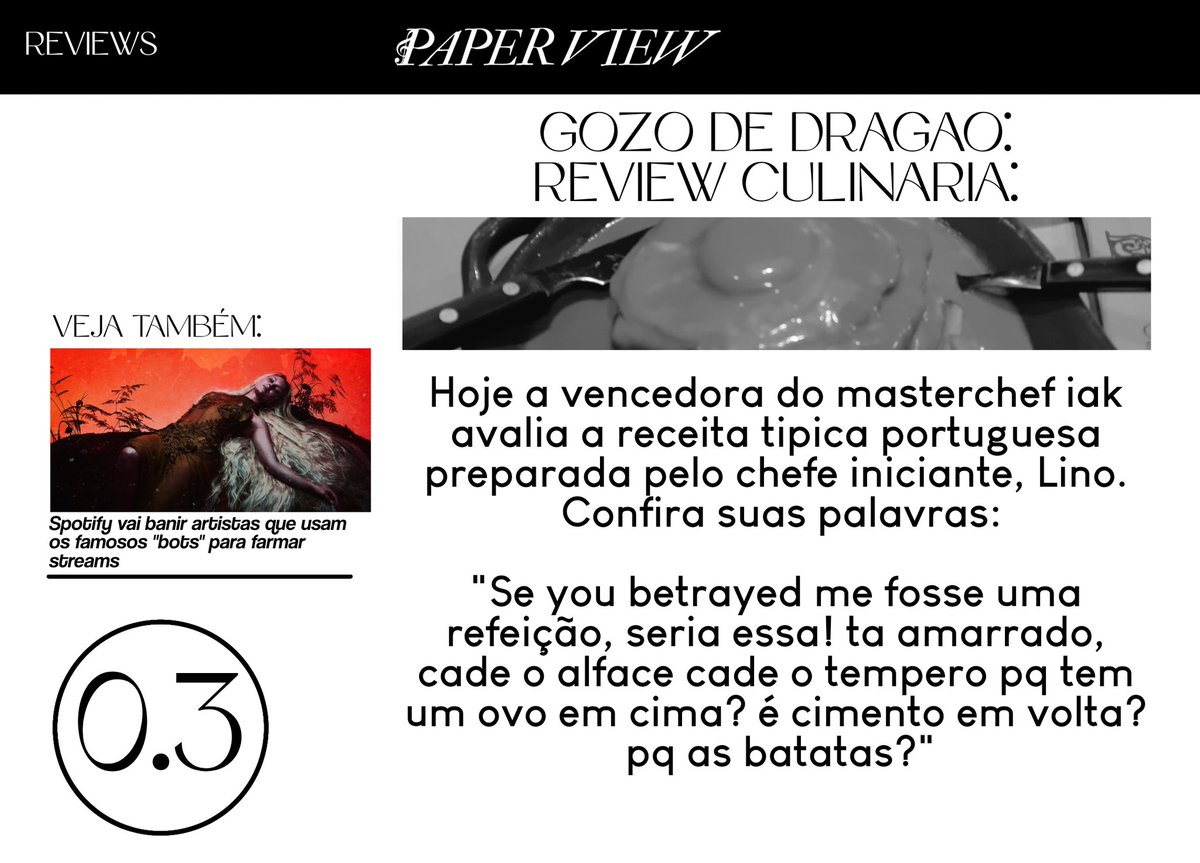 Hoje a review é culinária! A chefe premiada, Iak, avalia o prato tipico de Lino Miguel: