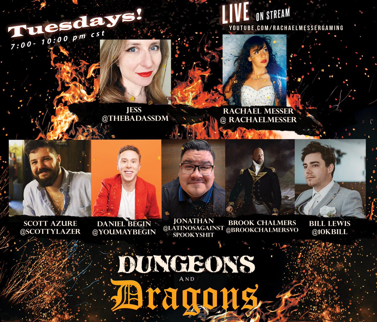 NEW DND CAST! Starting THIS Tuesday at 7 pm cst Join Me as Castien, The Nature Cleric StormCrowJess as the DM! @ScottyLazer as Damian. The Bard Youmaybegin as Granny Attie, the Warlock @againstspooky as Harrison, the Sorcerer @brookchalmersvo as Vrithelion, the Paladin @10kBill…
