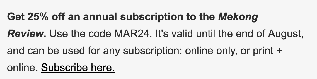 Erin Cook (@dmkmtoday) on Twitter photo I always read <a href="/splicenewsroom/">Splice #splicebeta</a>'s excellent newsletters - but extra worth it today for reupping my Mekong Review sub with a fat discount! mailchi.mp/splicemedia.co… I always read <a href="/splicenewsroom/">Splice #splicebeta</a>'s excellent newsletters - but extra worth it today for reupping my Mekong Review sub with a fat discount! mailchi.mp/splicemedia.co…