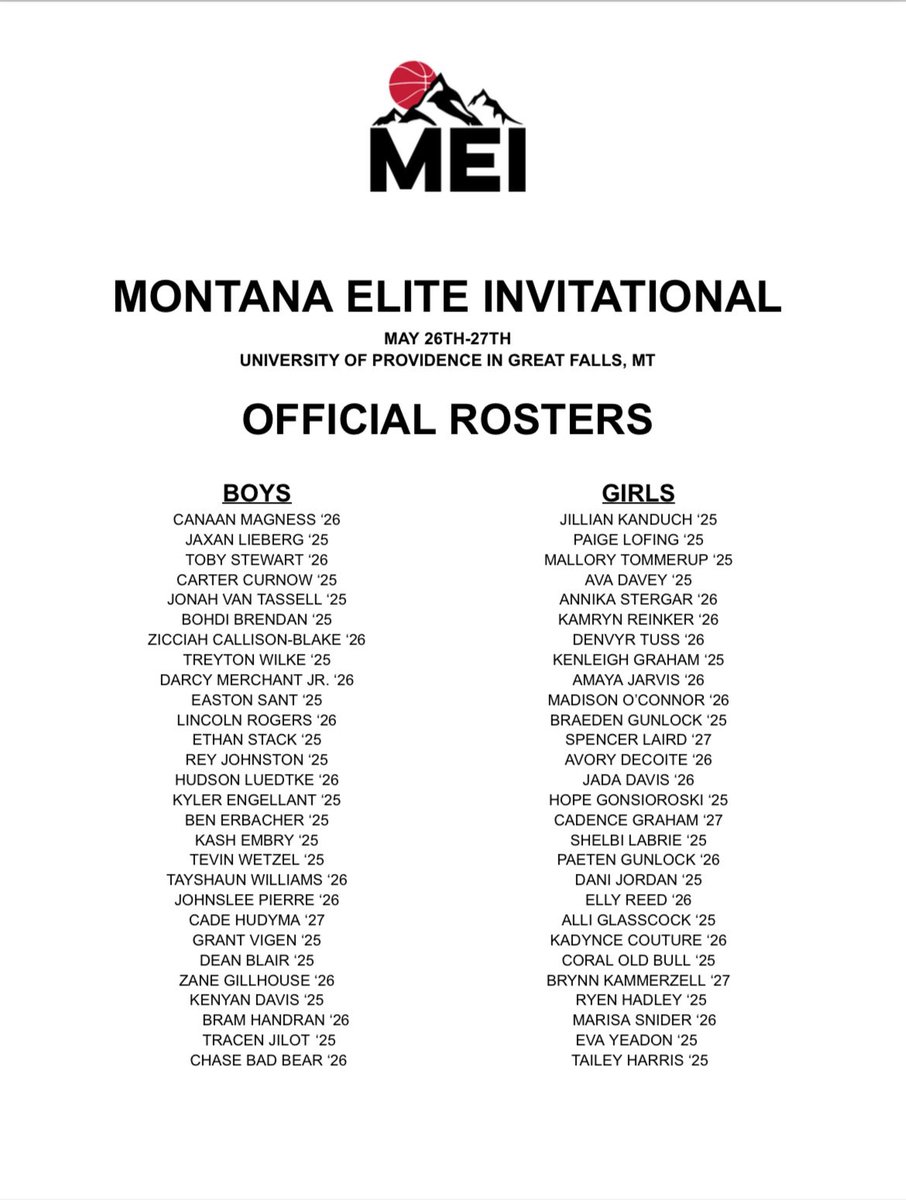 2024 MONTANA ELITE INVITATIONAL ROSTER!

Watch them compete at University of Providence Memorial Day weekend! Visit joshuestisfoundation.com to learn more.