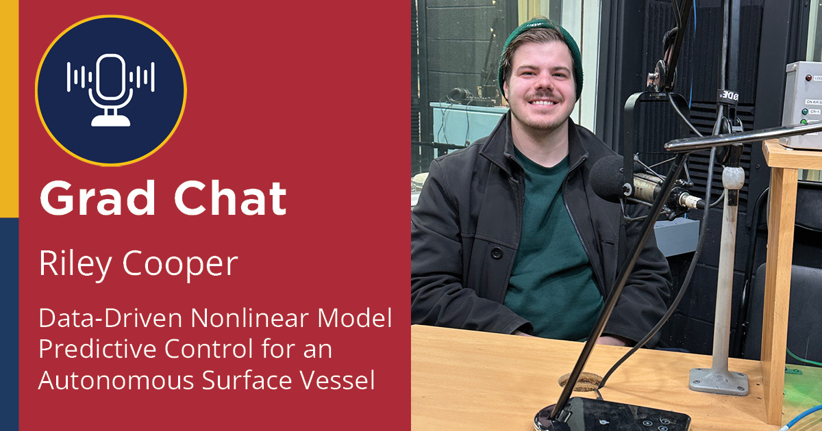 On this week’s Grad Chat, we talk to Riley Cooper (MASc, Electrical & Computer Engineering) about his research into data models for controlling autonomous surface vessels! Check out Grad Chat here: podcast.cfrc.ca/grad-chat/