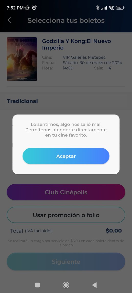 MarcelFloyd's tweet photo. @AyudaCinepolis la app está fallando, no me ha dejado comprar boletos en todo el día. https://t.co/hA2MrlHYcY